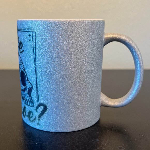 Does This Coffee Make Me Look Alive? Halloween ~ Skull ~ Silver Glitter Mug - Picture 4 of 9